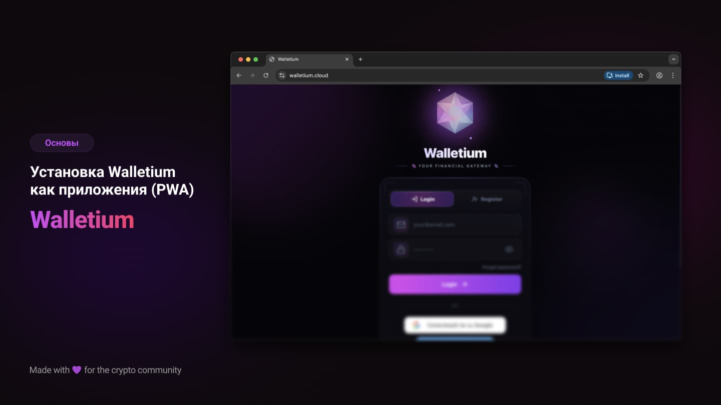 Instalación de Walletium como aplicación (PWA) en Android, iOS, Windows y macOS - eludir bloqueos