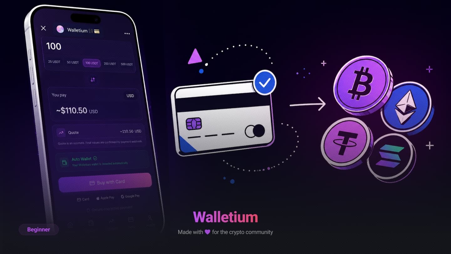 Cómo comprar criptomonedas en Walletium con tarjeta, Apple Pay o Google Pay (2026)