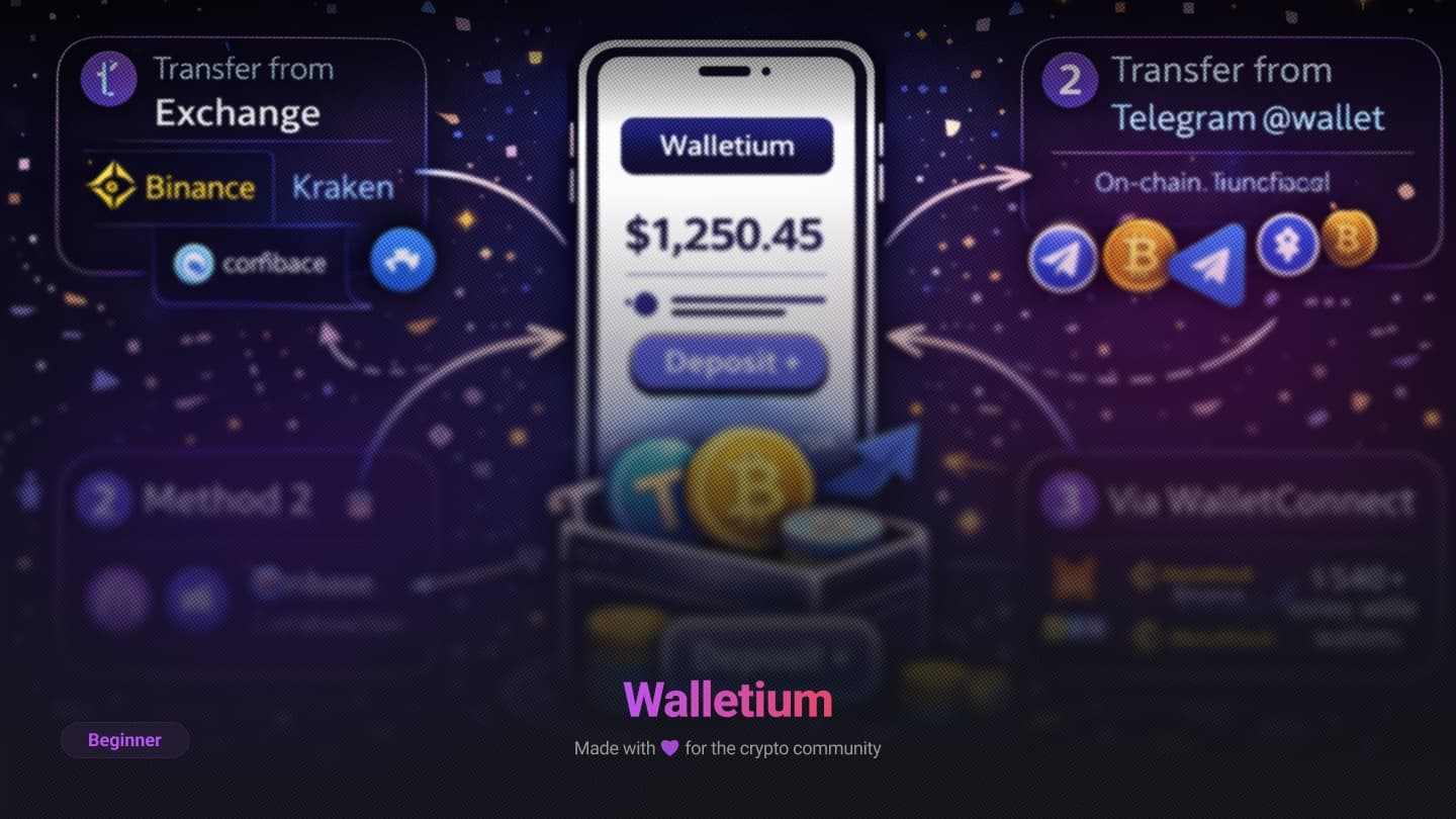 Cómo financiar tu billetera Walletium (2026): 4 métodos explicados
