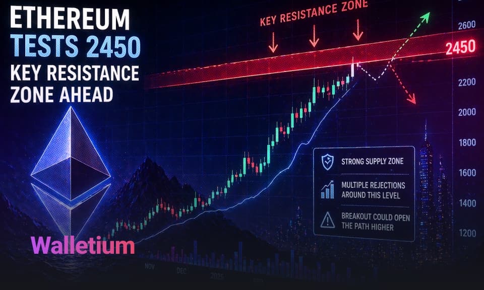 إيثيريوم تختبر 2,450 دولار: منطقة مقاومة رئيسية أمامها